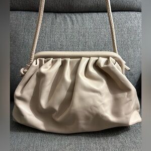 Worthington cream colored faux leather hinge pouch bag